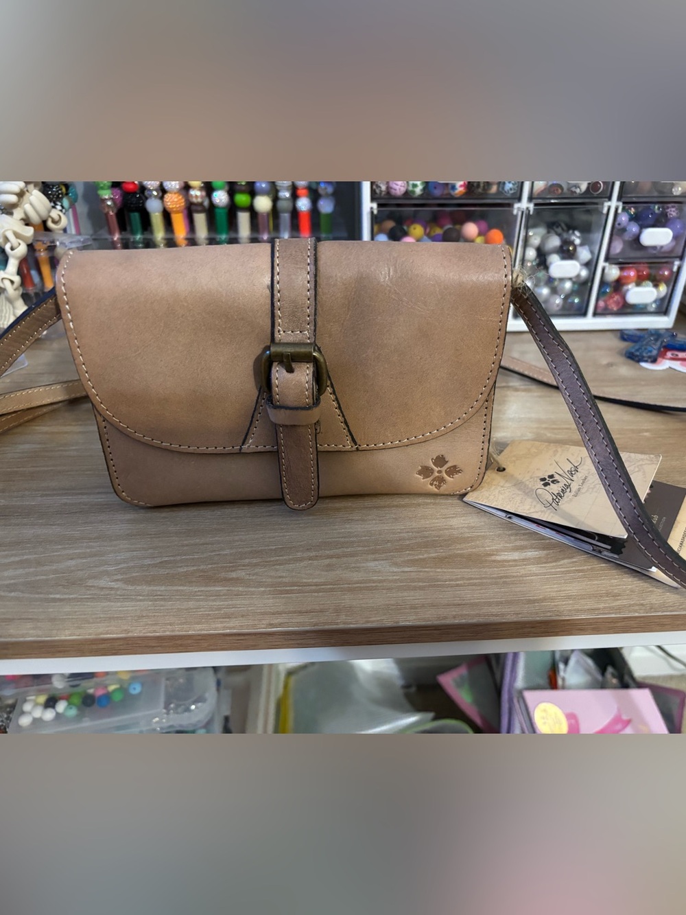 Patricia Nash Brown/Tan Leather Crossbody with Buckle Detail